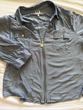 Anne Klein Slate Blue Zip-Front Utility Jacket